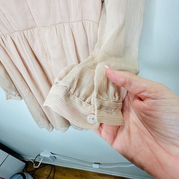 Pins and Needles Rose Tyrie and Black Lace Long Sleeve Lined Gauze Mini Dress 0 - Picture 10 of 14